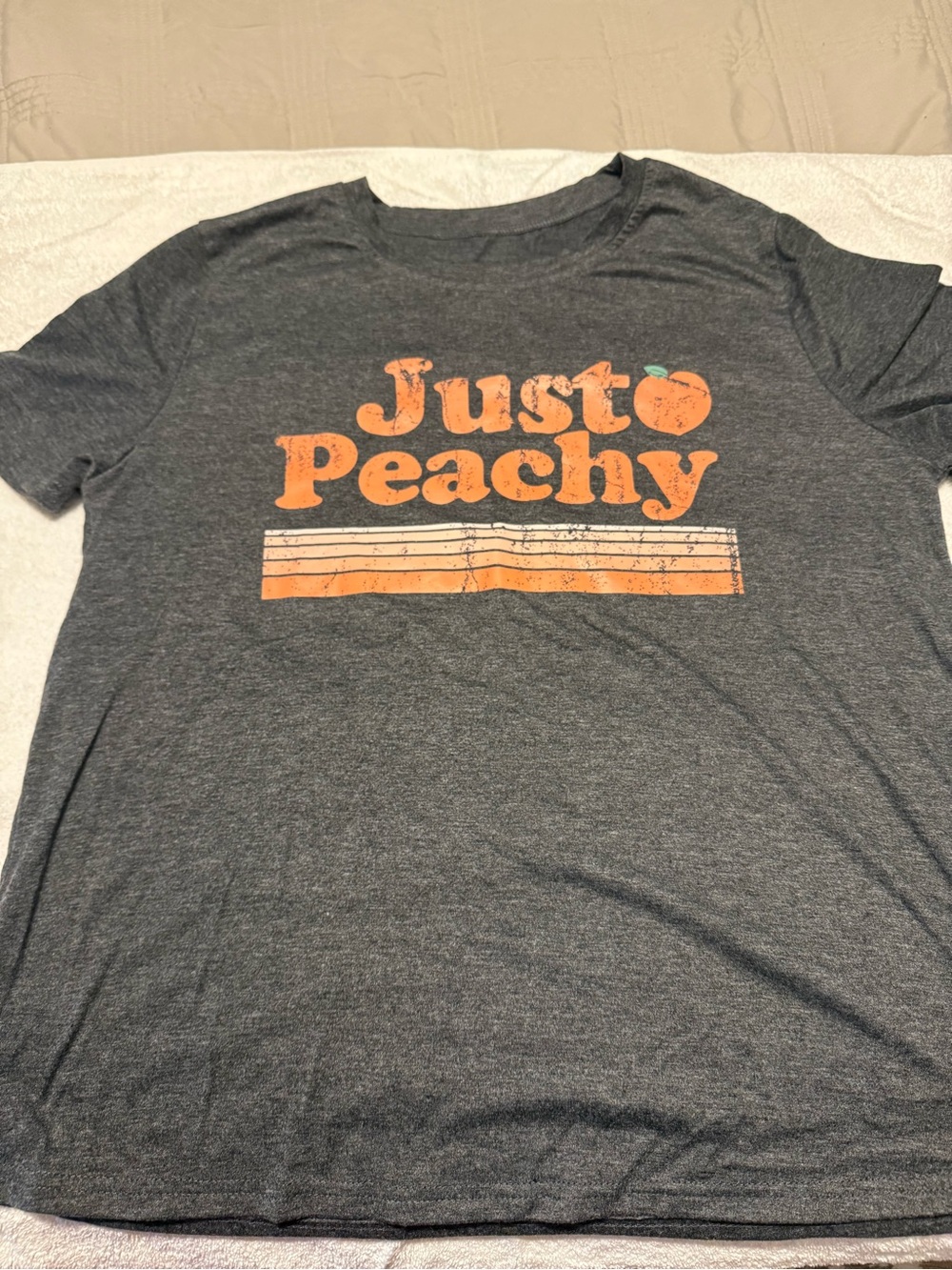 SHEIN Charcoal Gray 'Just Peachy' Graphic Tee with Orange Print